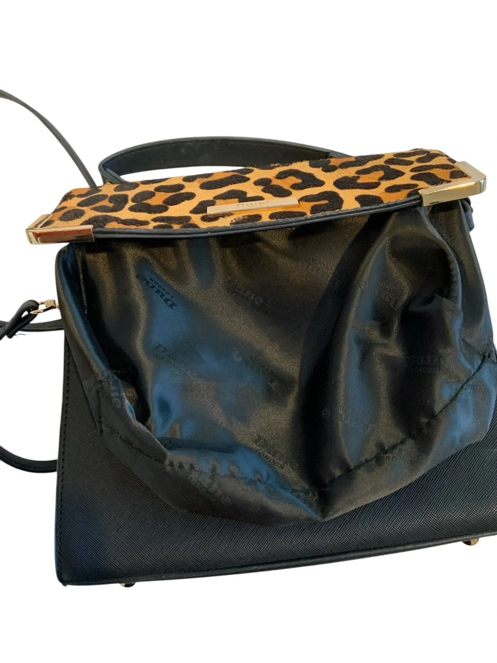 Dune London Black and Leopard Top-Handle Bag